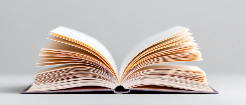 Flipping through pages a close-up of an open book on a minimalist surface capturing the essence of reading indoor still life abstract