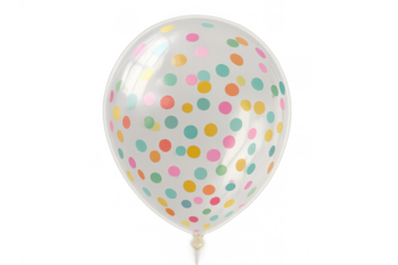 Vibrant polka dot balloon hovering against transparent backdrop, ideal for festive graphic design and celebratory visual projects