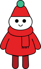 Flat Style Kawaii Christmas Character With Cozy Scarf Fro