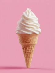 Soft Serve Ice Cream Balancing on Pink Background
