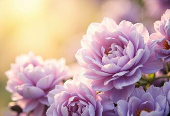 Obraz premium Beautiful pink peonies illuminated by soft sunlight with a blurred background