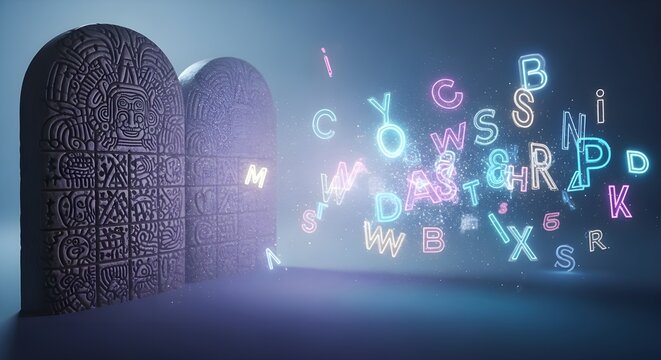 Lost Languages &ndash; Ancient Scripts Fading into Mist as Digital Symbols Emerge, Conceptual Linguistic Evolution