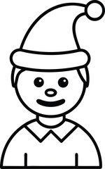 Flat Style Line Art Christmas Character With Festive Hat Fr