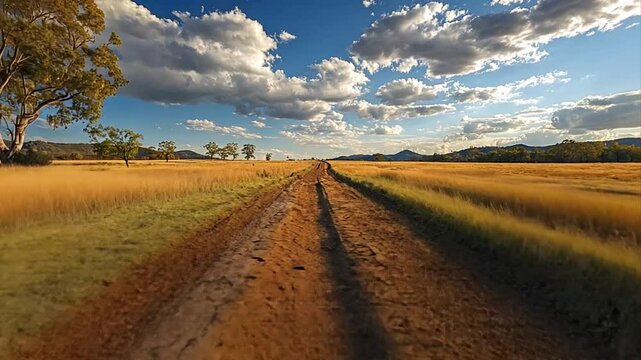 Golden Hour Countryside Drive: A Scenic Australian Outback Road