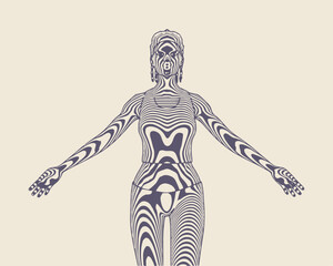 Illustration of a beautiful woman represented in stripes. Young attractive woman.