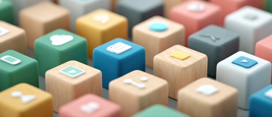 Innovative social media icons on a colorful keyboard modern workspace digital design creative environment close-up view conceptual art