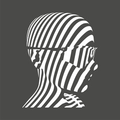 Young woman face side view represented in stripes. Elegant silhouette of a female head. Beauty person wearing sunglasses