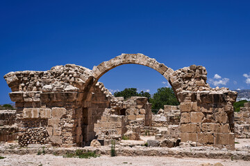 ruins of Forty Columns Castle in the archaeological park of Paphos city