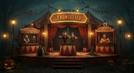 Spooky carnival night dark circus halloween theme creepy atmosphere vintage fairground spooky show