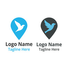 Modern Bird Location Pin Logo Design for Travel App, Navigation Services,  Journey Planner, Freedom Symbol, Flying Map Marker, Minimal Vector Icon for Branding. Best Travel Logo Design Template.