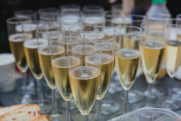 Glasses of champagne on a table