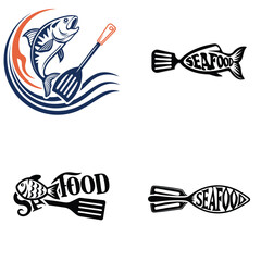 Seafood Restaurant Logo Design Fresh Fish and Spatula Concepts