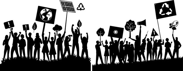 Environmental Protest Crowd Silhouettes - Climate Change Activism & Conservation