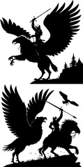 Fantasy Warriors with Mythical Creatures - Eagle Rider & Cavalry Silhouettes