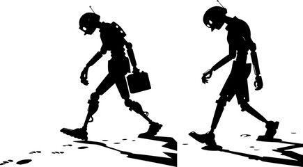 Robotic Commute: Monochrome Silhouette of Dystopian Automation
