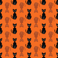 Halloween black cat abstract seamless pattern design