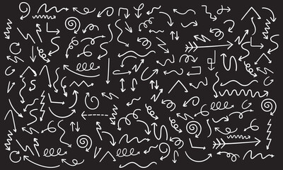 Set of simple lines hand drawn  arrows in various style. Set of simple of hand drawnarrows. Set of simple lines hand drawn black arrows. Various of simple lines arrows collection