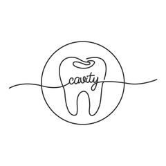 One Continuous Line Drawing of Dental Care Icon. Single Line Vector Illustration Dental Health Line Icon Design, Editable Stroke, Pixel Perfect.