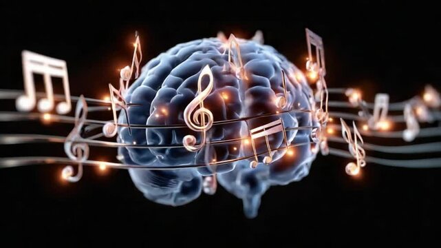 Harmony of Thought and Sound: A mesmerizing digital art piece depicting the intricate connection between music and the human brain.