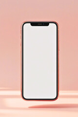 Close-up of Smartphone with Blank Screen on Soft Peach Background