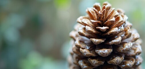 Close Up of Pine Cone Against Blurred Green Natural Backdrop