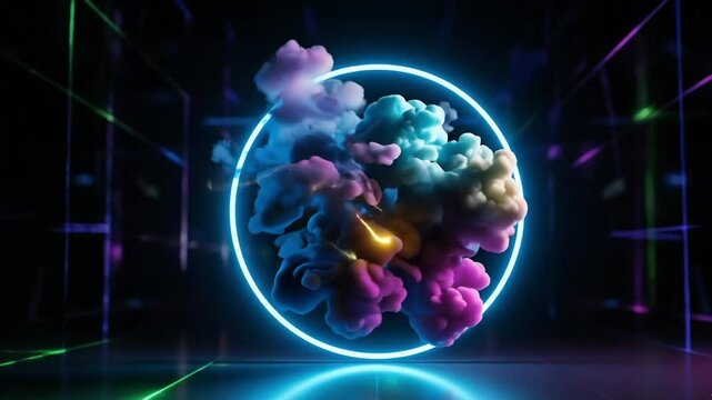 Glowing blue particle energy within an x-ray human brain scan, a futuristic design of science and technology in motion