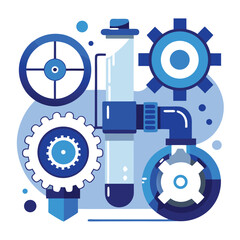 Industrial Process and Engineering Illustration - Gears and Tubes