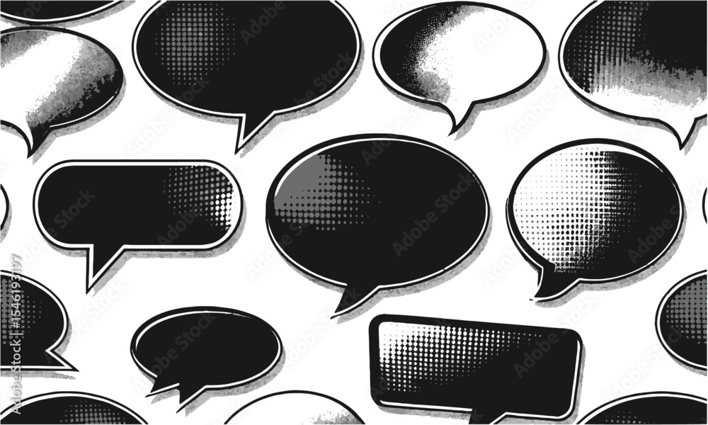 Fototapete Modern vector illustration featuring a collection of comic-style speech bubbles in various elliptical, circular, and oval shapes, easily editable and scalable.