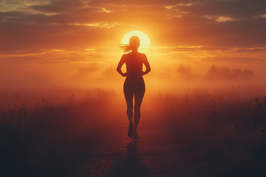 Woman running in the sunset. - Powered by Adobe