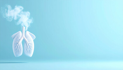 3D illustration of lungs emitting smoke on clean blue background, symbolizing breathwork