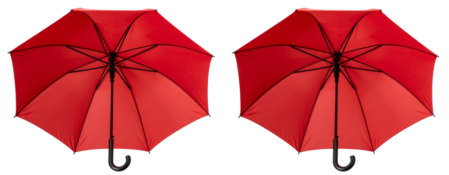Classic Red Umbrella with Curved Handle, Open Top View, Transparent Background