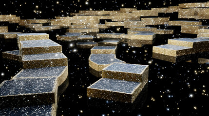 of luminous lines and floating platforms with no apparent gravity