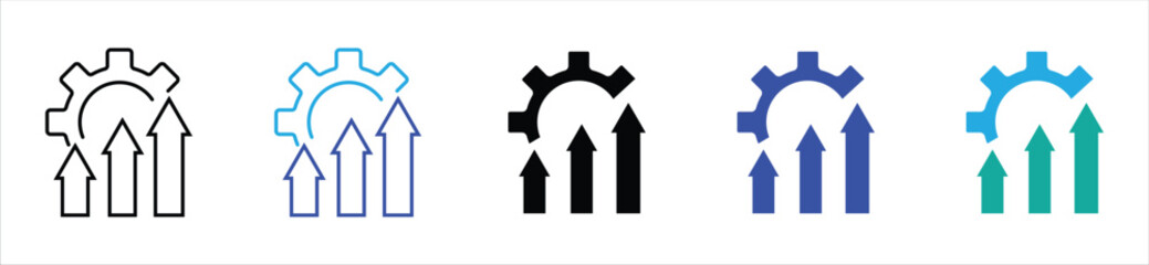 Growth and Development Icon – Gear and Upward Arrows Symbol
