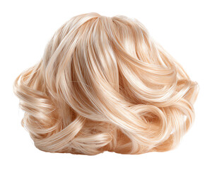 Peach Blonde Hair Extension, Peach blonde clip-in hair with bouncy synthetic strands, peach blonde clip-in synthetic hair isolated product shot, peach blonde clip-in hair no face clean display