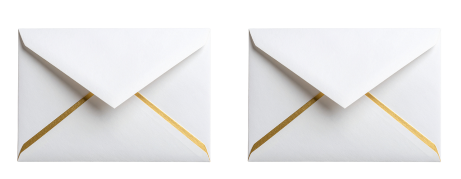 Elegant White Envelope with Golden Lining, Transparent PNG Cutout - Powered by Adobe