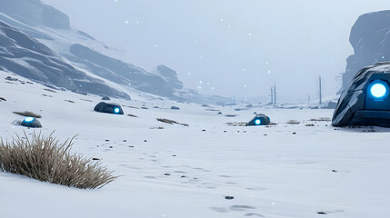 terrain with scattered glowing orbs and thin mist crawling over the surface