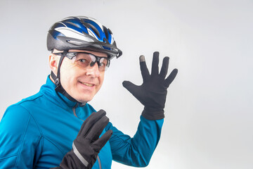 portrait of happy laughing bearded cyclist