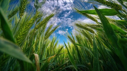 Ultra quality image of bir&#x27;s Eye View Of Green Wheat Crop.