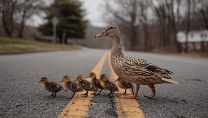 Fototapeta premium Ducklings Following Their Mother