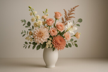 Naklejka premium Vase filled with flowers and greenery.