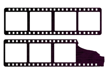 Jammed vintage 35 mm camera film strip,empty frames for pictures,flat lay. Comeback of analog film photography concept, isolated on transparent background,free copy space