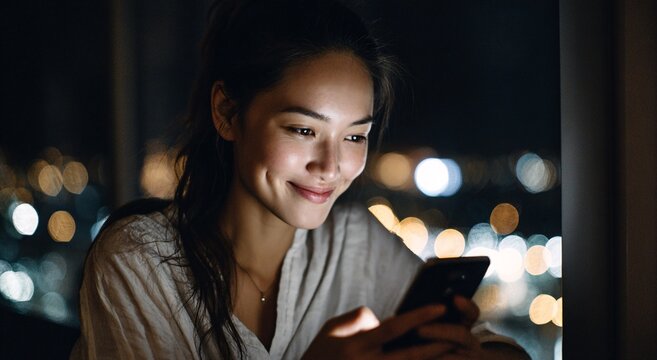 Young woman enjoying her commute while using a smartphone