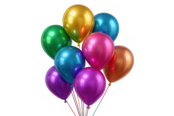 Vibrant balloons floating against transparent backdrop, ideal for celebratory graphic design and festive visual compositions