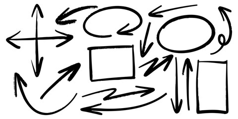 Hand Drawn Doodle Arrows and Shapes Collection on White Background
