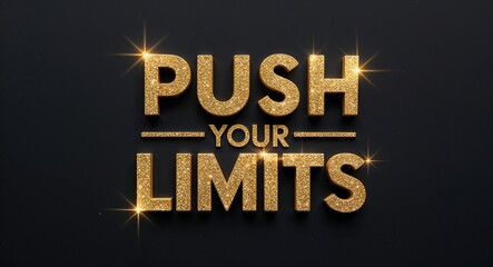 push your limits word lettering with glitter gold shining effect on plain black background motivation inspiration quote saying