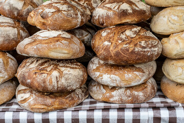Organic Bread Loaves On Sale At An Artisan Food Market