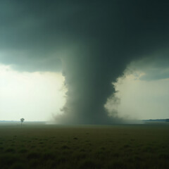 Fototapeta premium Tornado over open field, dark sky and swirling dust