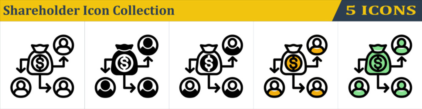 Shareholder Icon Collection With 5 Style Icon (Outline, Solid, Mixed, Outline Color Lineal and Solid Color Lineal) 