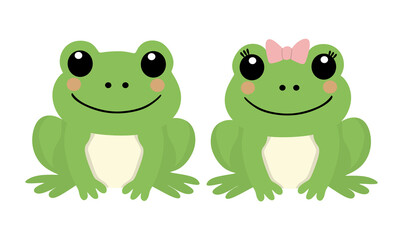 Illustration Frog Couple Smiling with Pink Bow