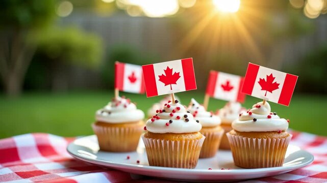 Canada national flag cupcakes for canada independence day in backyard, canada independence day july 1st celebration